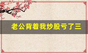 老公背着我炒股亏了三十万怎么办_高手只炒一只股票19年